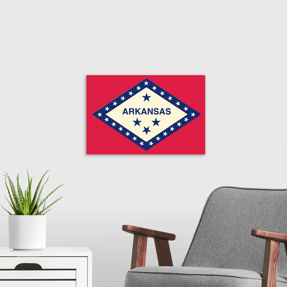 A modern room featuring Arkansas State Flag