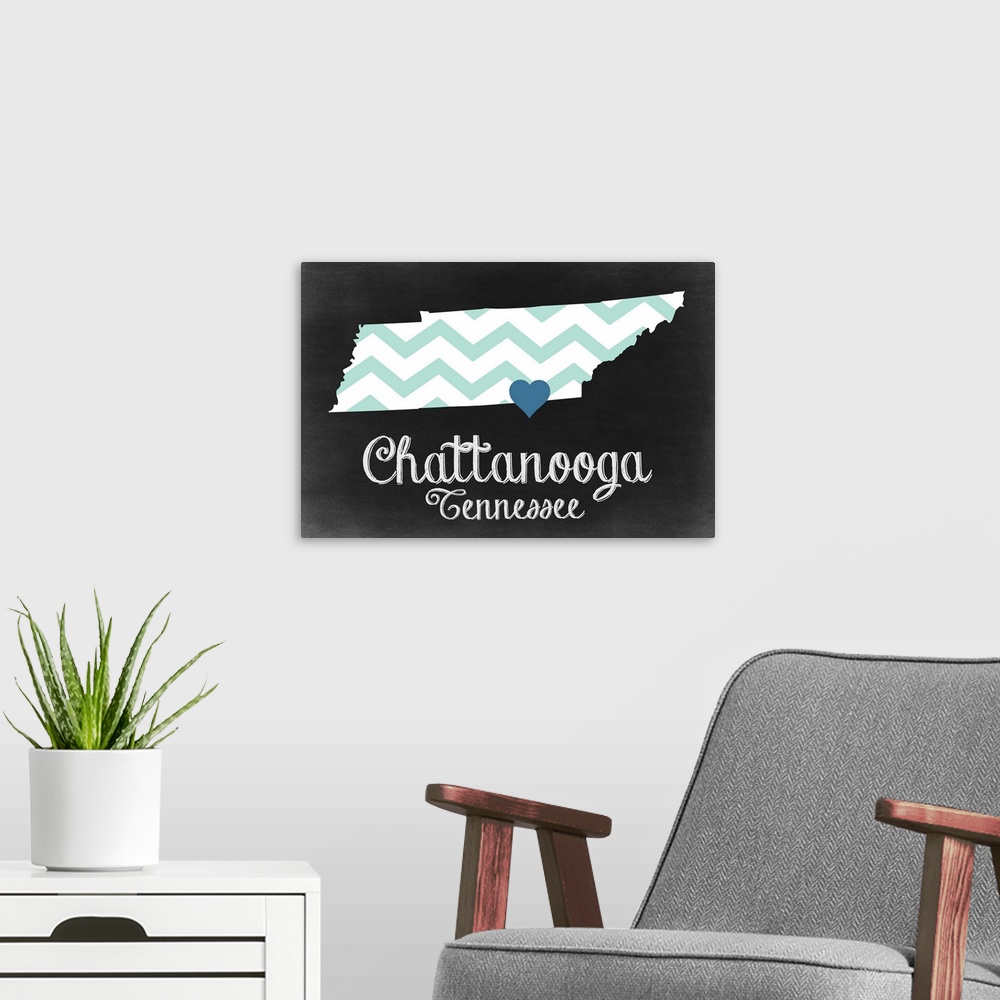 A modern room featuring Chattanooga, Tennessee, Chalkboard State Heart