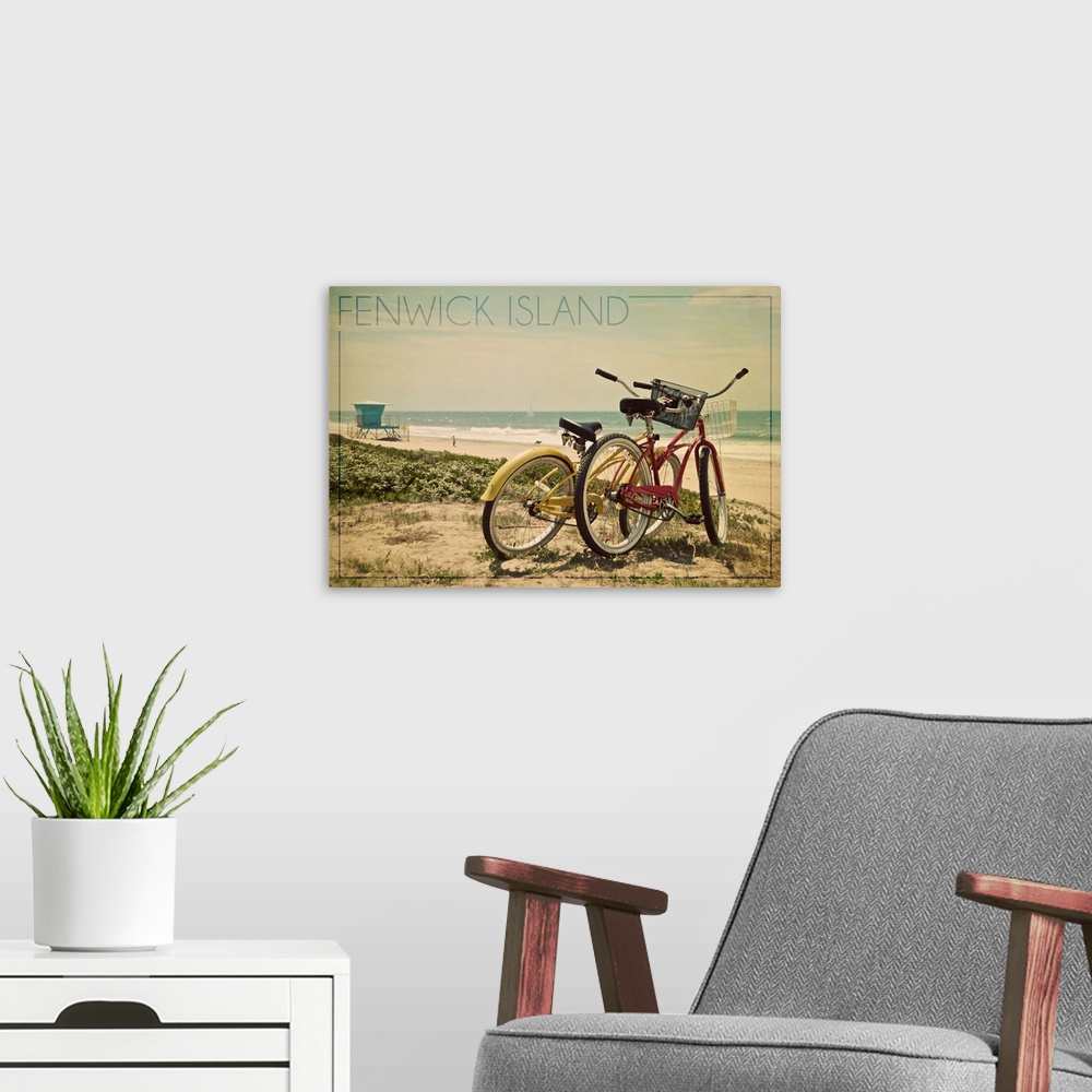 A modern room featuring Fenwick Island, Delaware, Bicycles and Beach Scene
