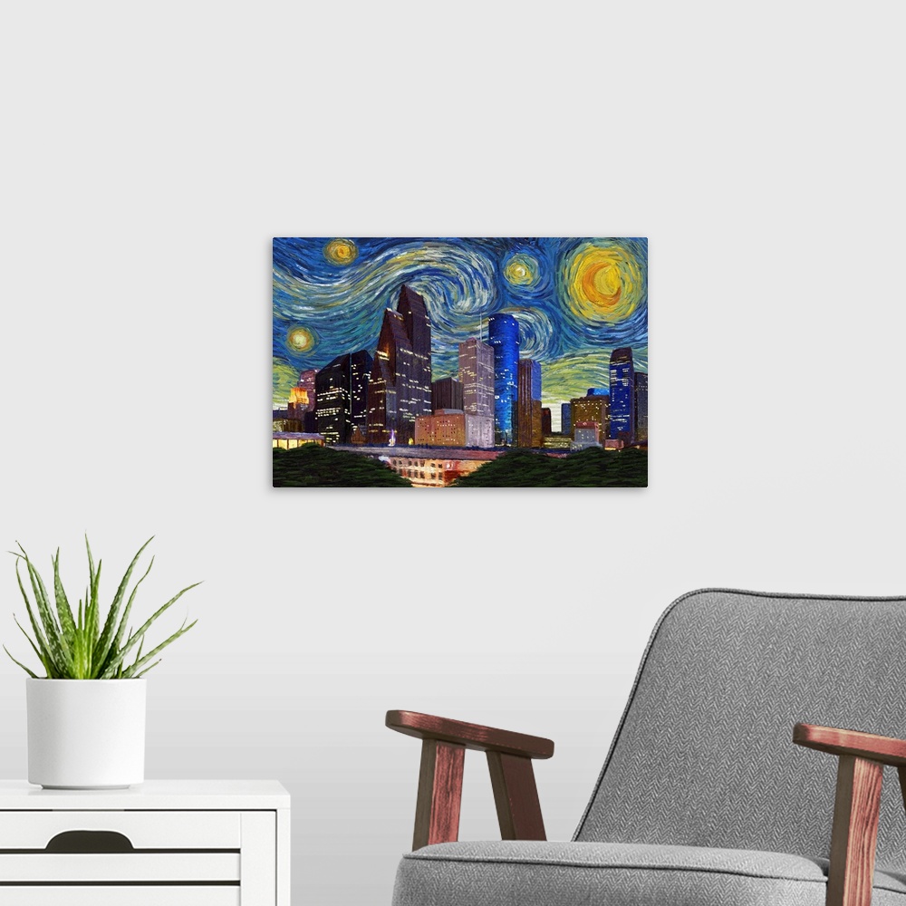 A modern room featuring Houston, Texas - Starry Night City Series