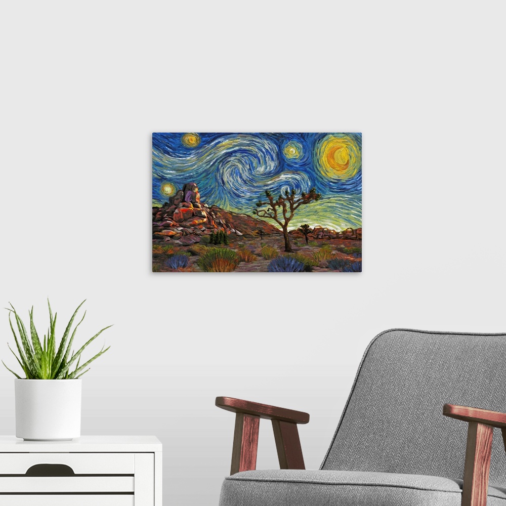 A modern room featuring Joshua Tree National Park - Starry Night National Park Series