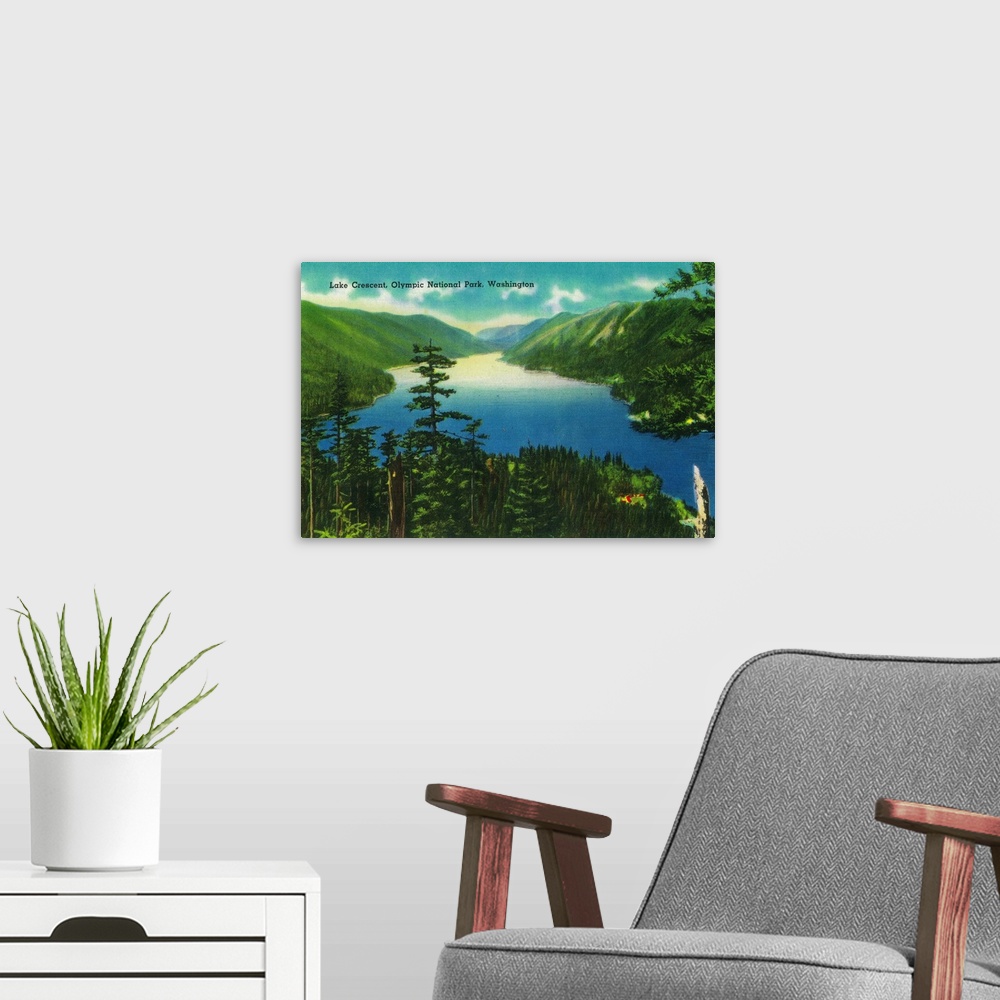 A modern room featuring Lake Crescent, Olympic National Park, WA