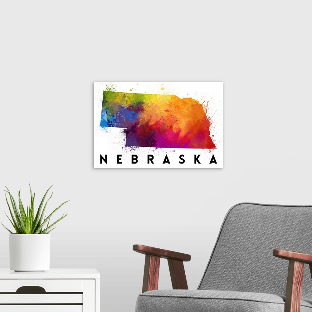 A modern room featuring Nebraska - State Abstract Watercolor