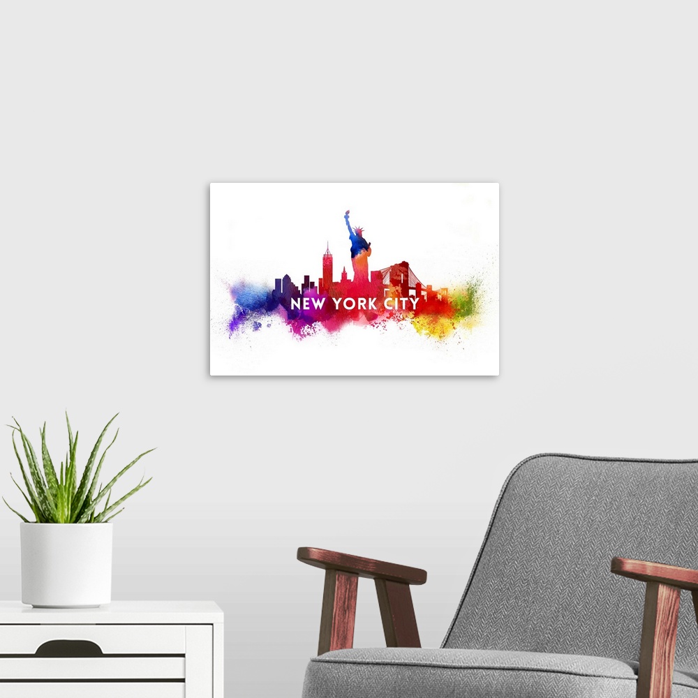 A modern room featuring New York City, Skyline Abstract (White)