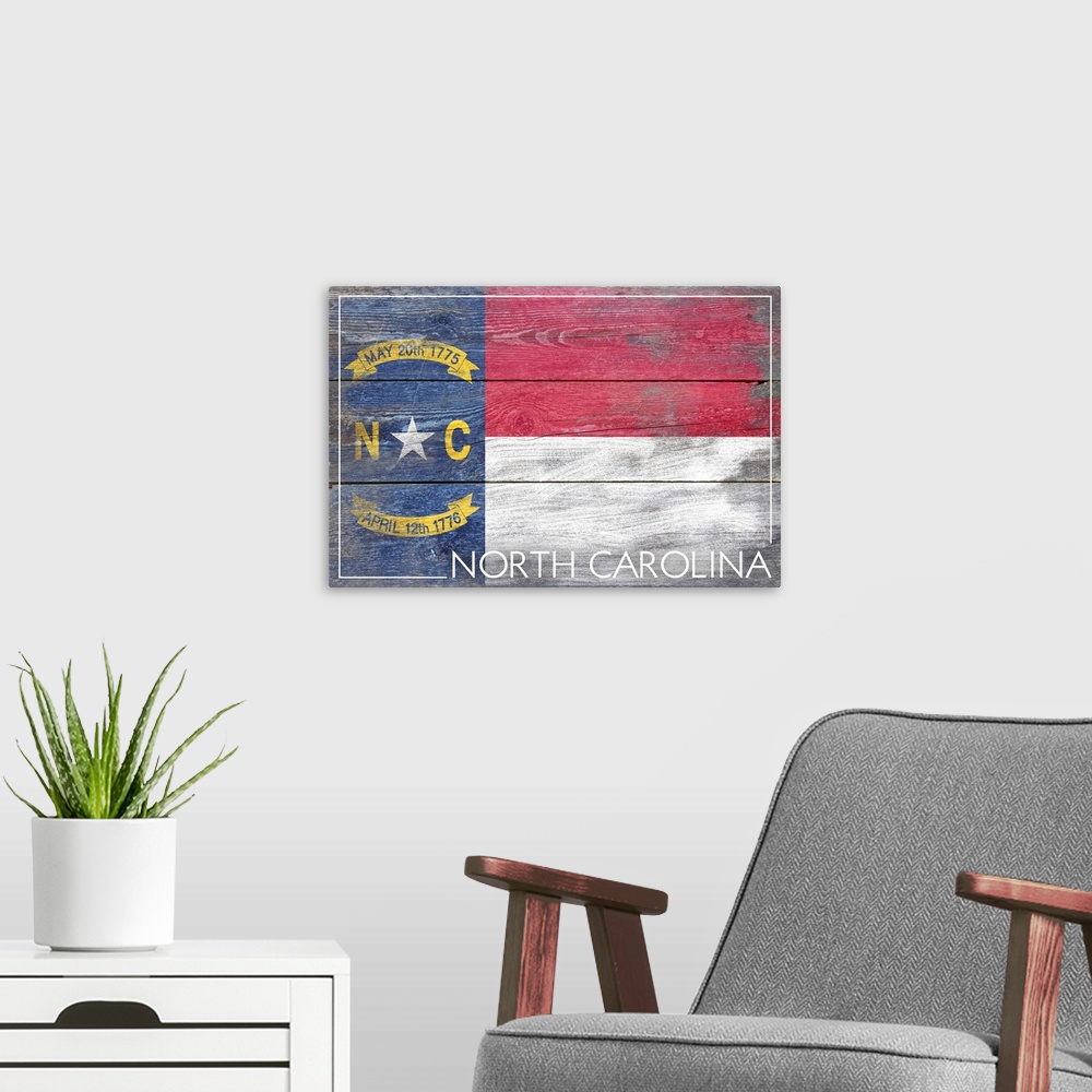 A modern room featuring North Carolina State Flag, Barnwood Painting