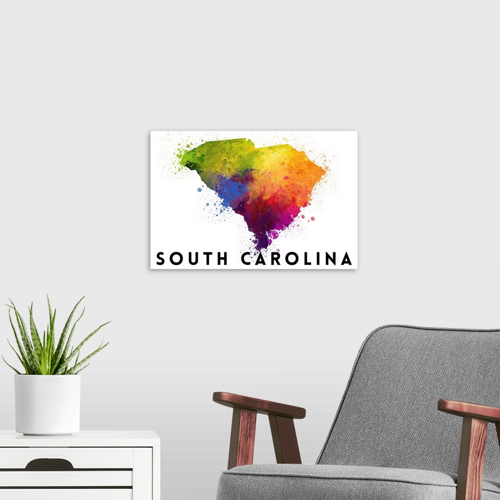 A modern room featuring South Carolina - State Abstract Watercolor