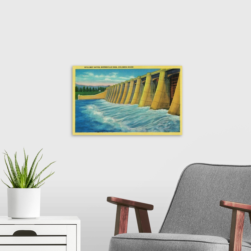 A modern room featuring Spillway Gates on Bonneville Dam, OR