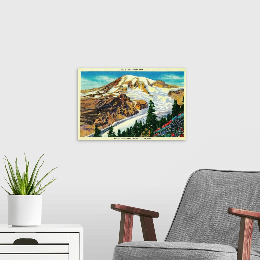 A modern room featuring Wildflowers and Glaciers, Rainier National Park