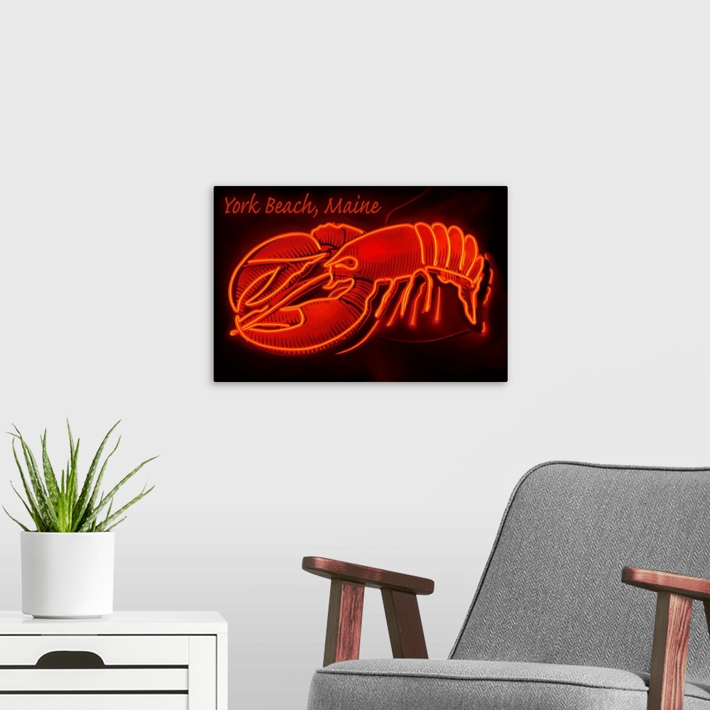 A modern room featuring York Beach, Maine, Neon Lobster Sign