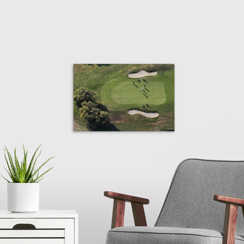 A modern room featuring Putting Green In Golf Course, Tumiac, France - Aerial Photograph