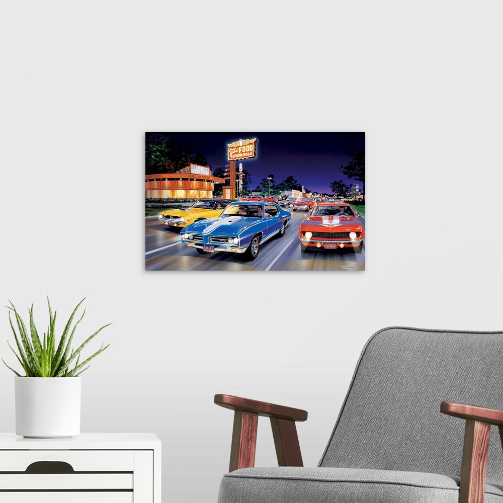 A modern room featuring A highway in Detroit, Michigan well know for cruising and street racing in the 60s-70s is filled ...