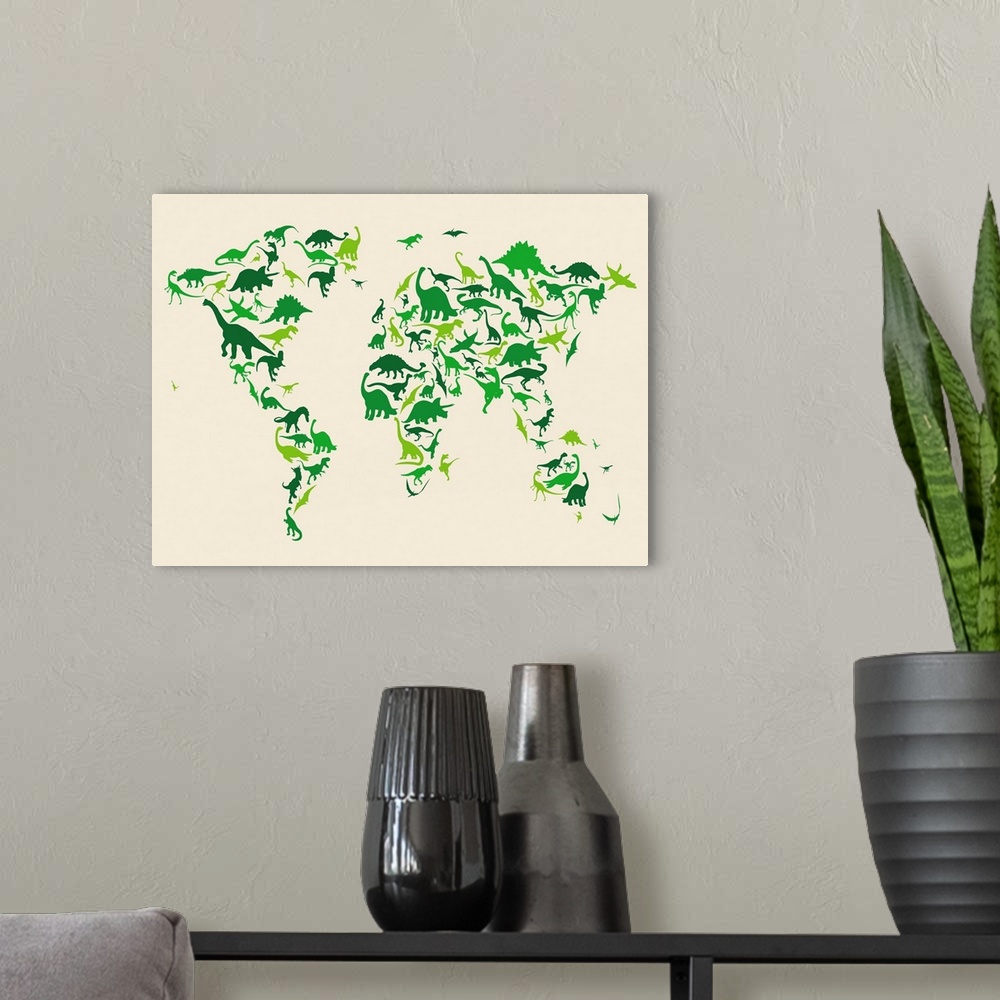 A modern room featuring World Map Dinosaurs, Green