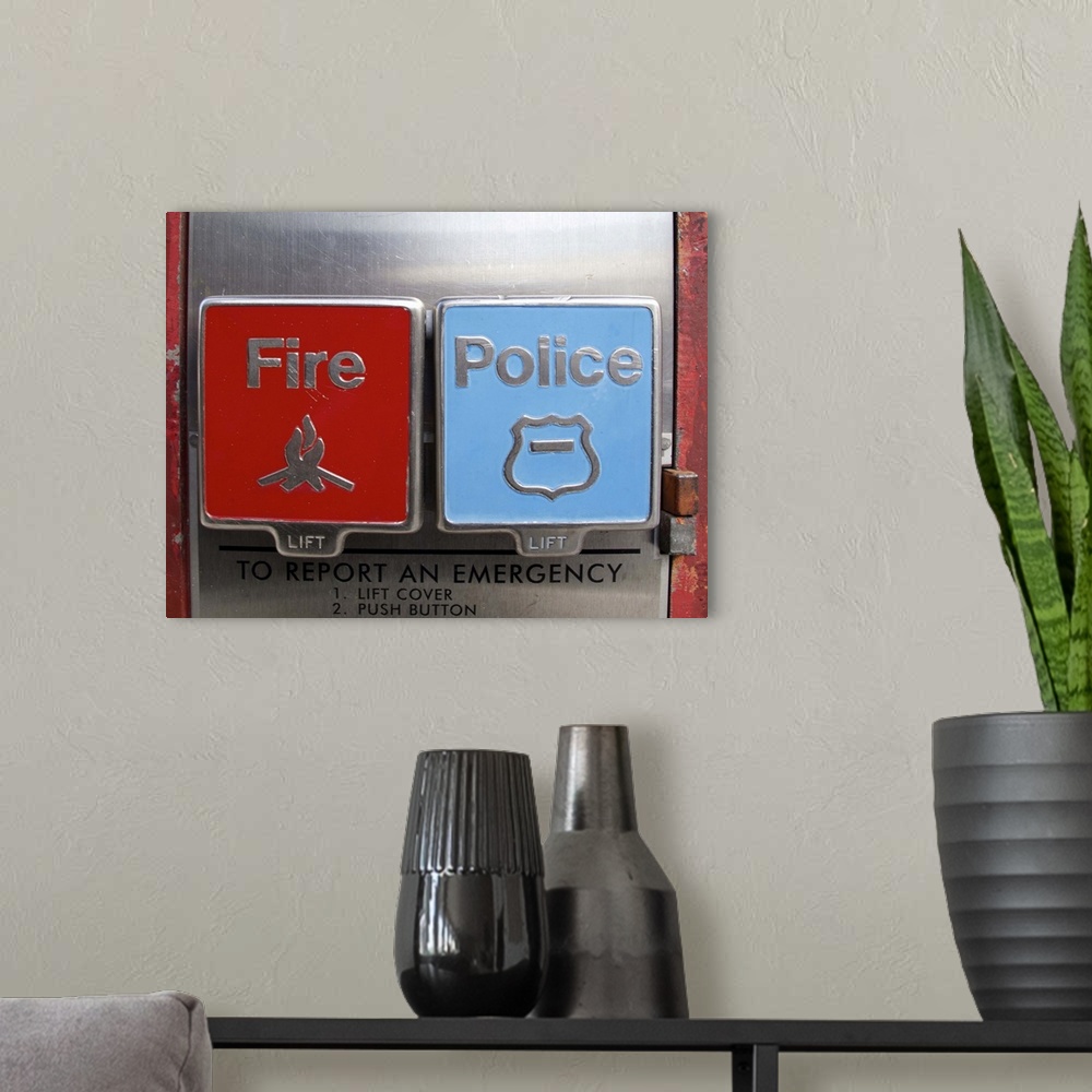 A modern room featuring Usa, New York City:   Fire / Police emergency button