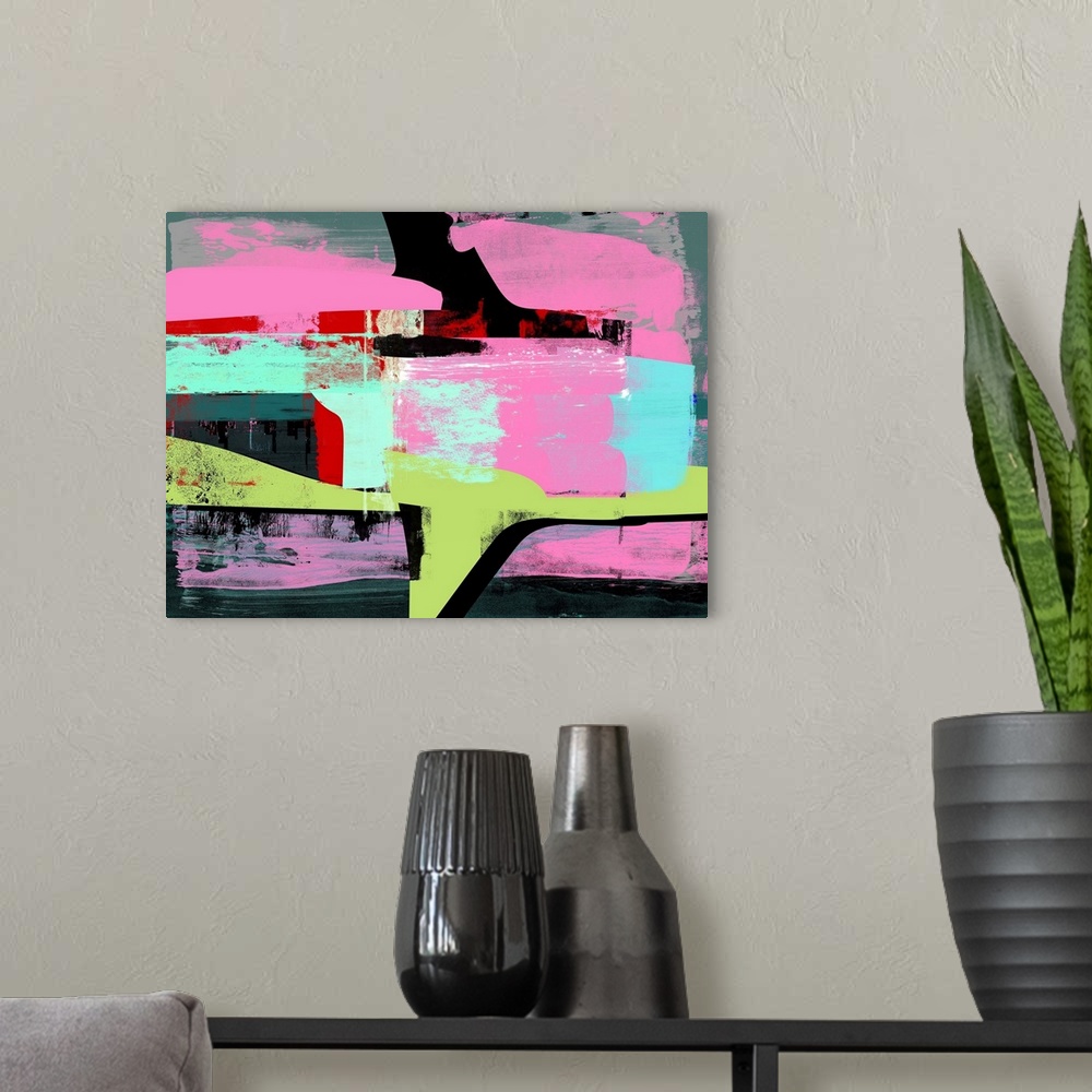 A modern room featuring Hot Pink Abstract Study