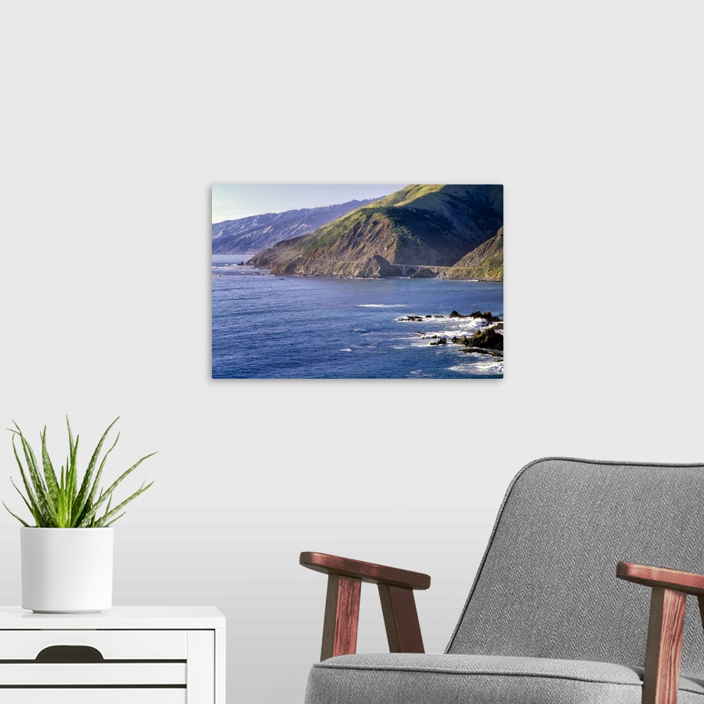 A modern room featuring View of California Highway 1 with the Rocky Creek Bridge, Big Sur Coast, California