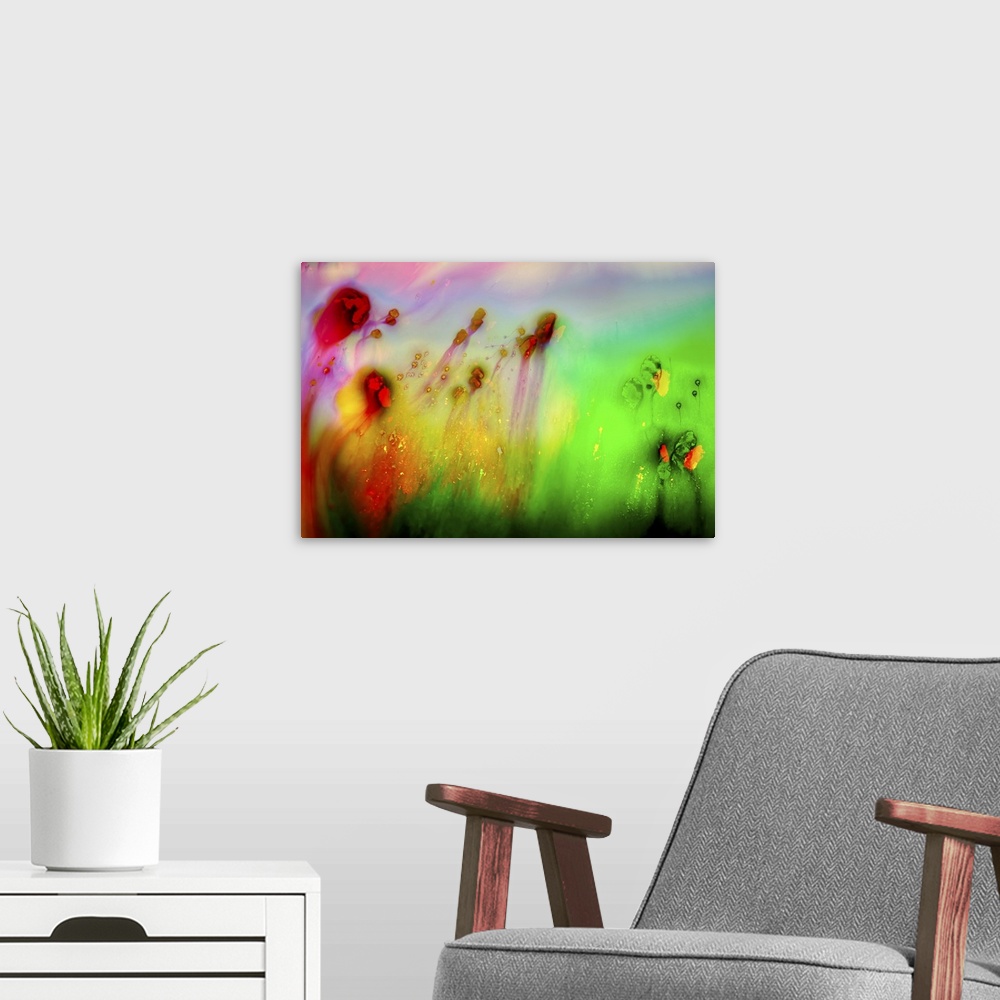 A modern room featuring Abstract image of a Summer meadow.
