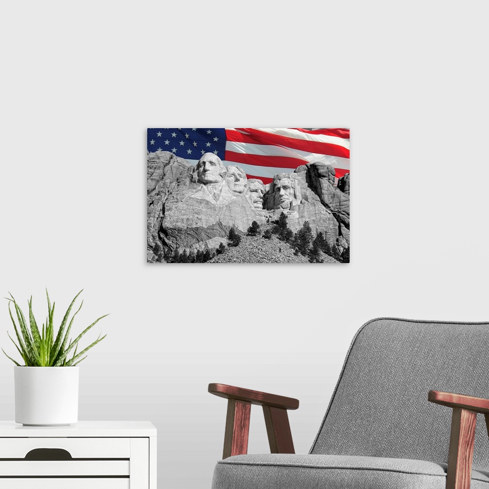 A modern room featuring Mount Rushmore