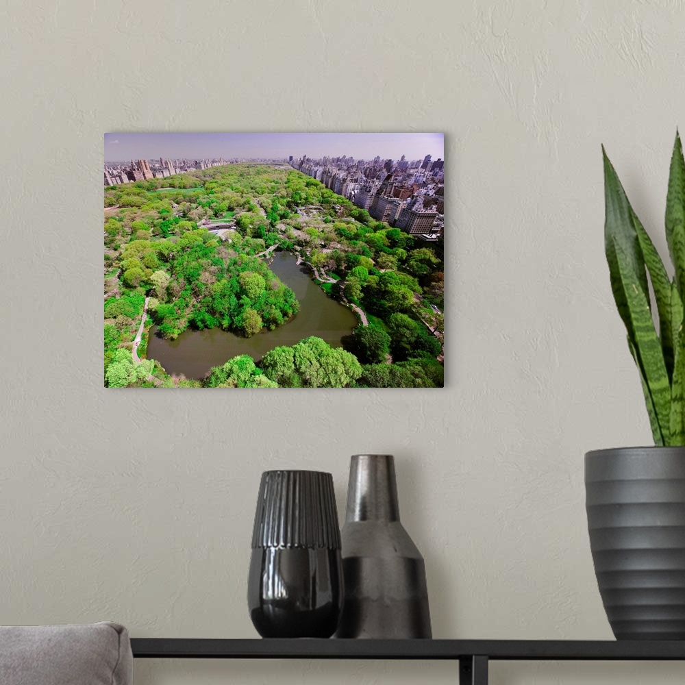 A modern room featuring Aerial view of Central Park in spring near Columbus Circle in Manhattan, New York City, New York