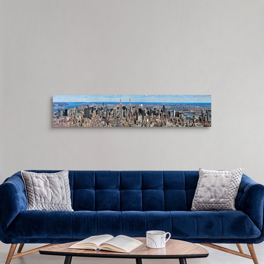 A modern room featuring Aerial view of cityscape, New York City, New York State, USA