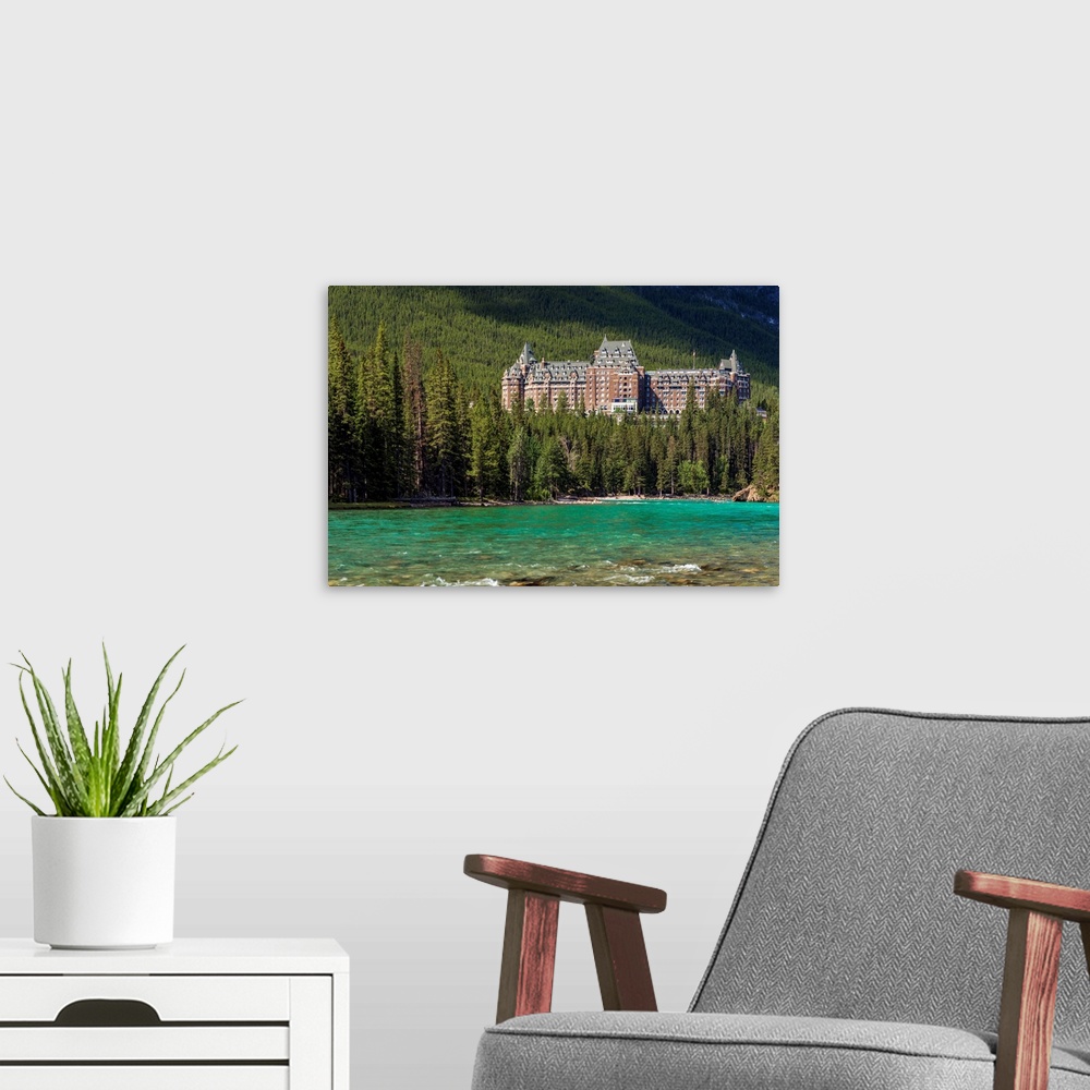 A modern room featuring Banff Springs Hotel by Bow River in Banff National Park, Alberta, Canada