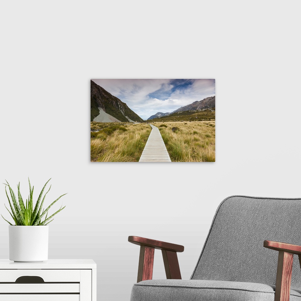 A modern room featuring Boardwalk on landscape, hooker valley track, aoraki/mount cook national park, canterbury, south i...
