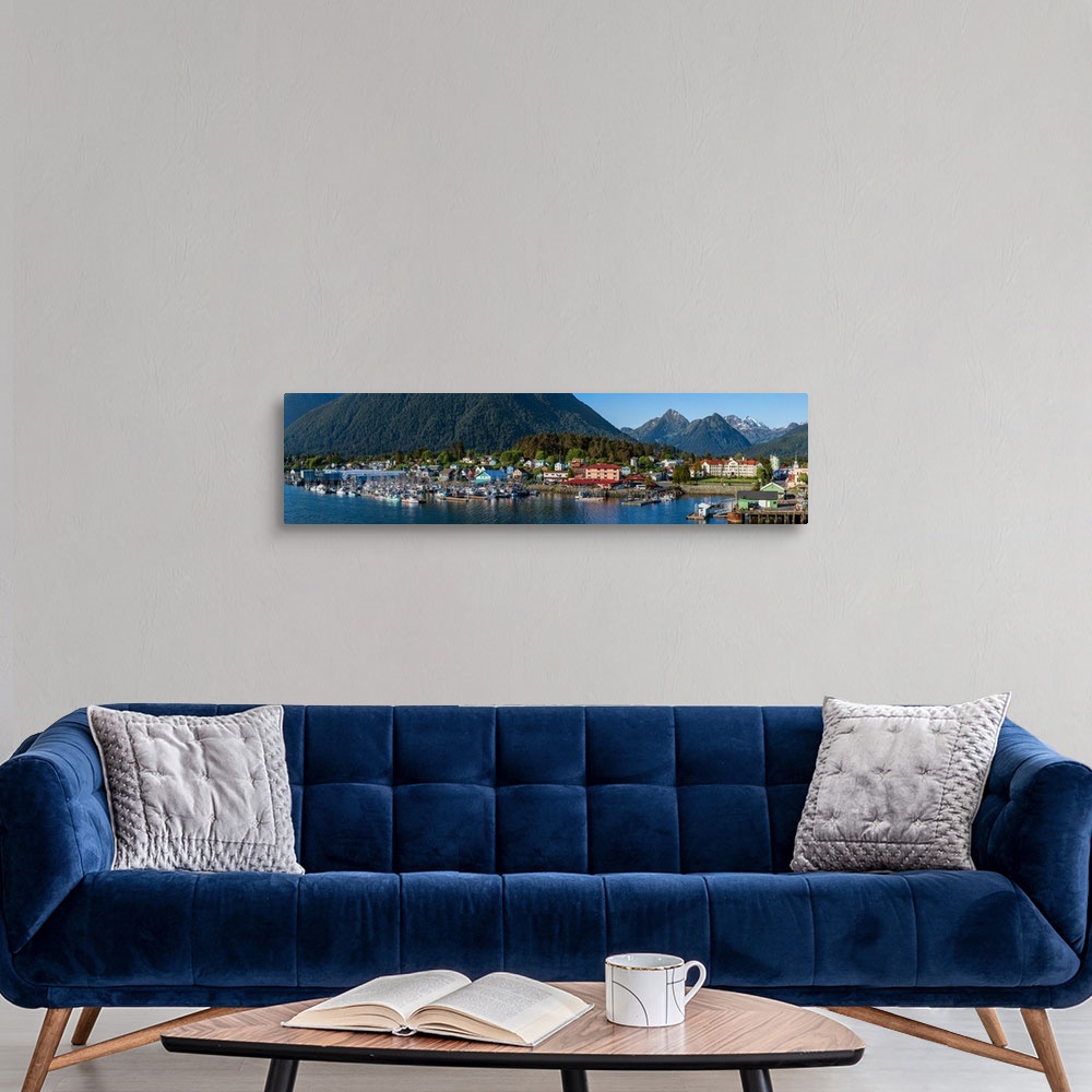 A modern room featuring City with mountains in the background, Sitka, Southeast Alaska, Alaska, USA