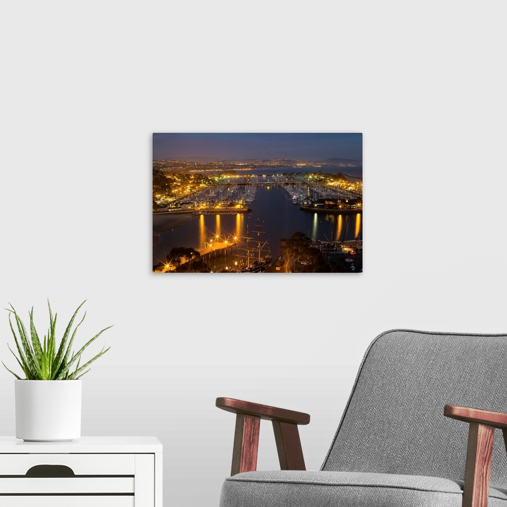 A modern room featuring Elevated view of a harbor, Dana Point Harbor, Dana Point, Orange County, California, USA
