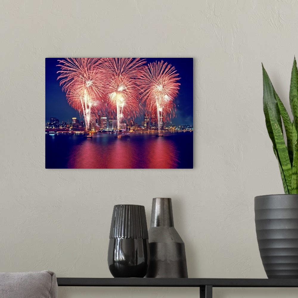 A modern room featuring Freedom Fest Fireworks at night, Detroit, Wayne County, Michigan, USA