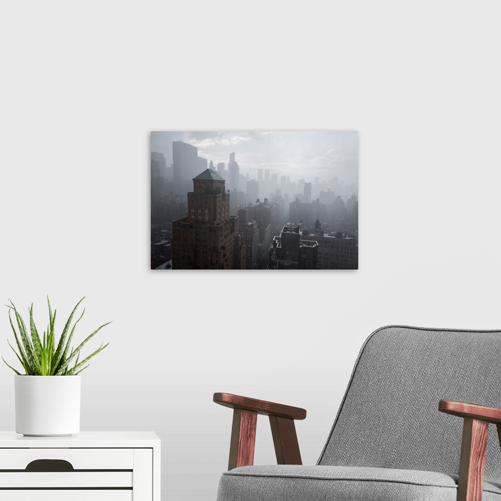 A modern room featuring High angle view of cityscape during rain, upper east side, manhattan, new york city, new york sta...