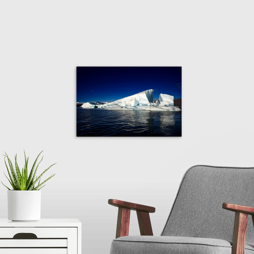 A modern room featuring Icebergs-jokulsarlon glacial lagoon, breidamerkurjokull glacier, vatnajokull ice cap, iceland.