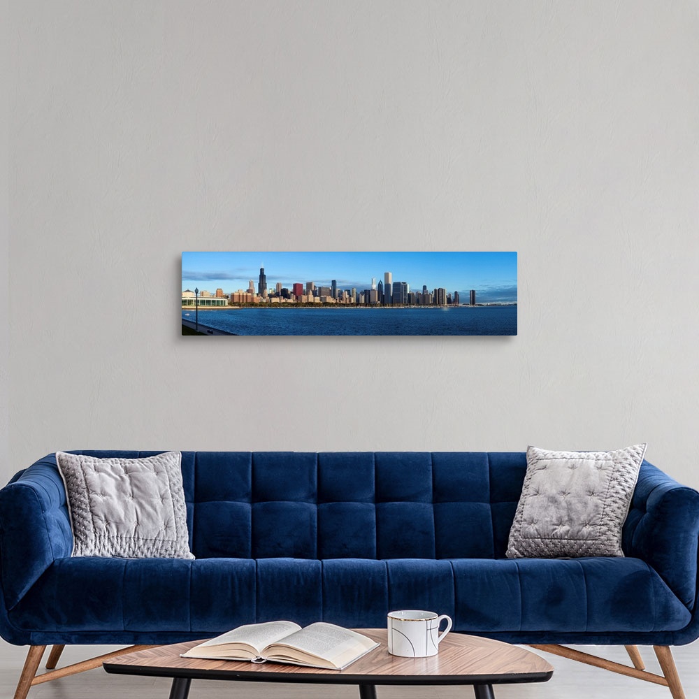 A modern room featuring John G Shedd Aquarium and skylines at the waterfront, Chicago, Cook County, Illinois, USA.