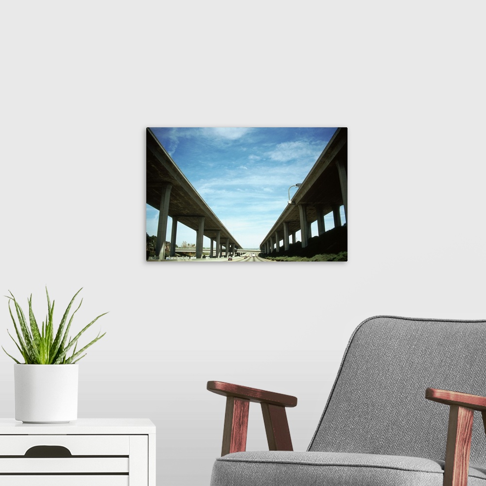 A modern room featuring Low angle view of elevated roads, Los Angeles County, California