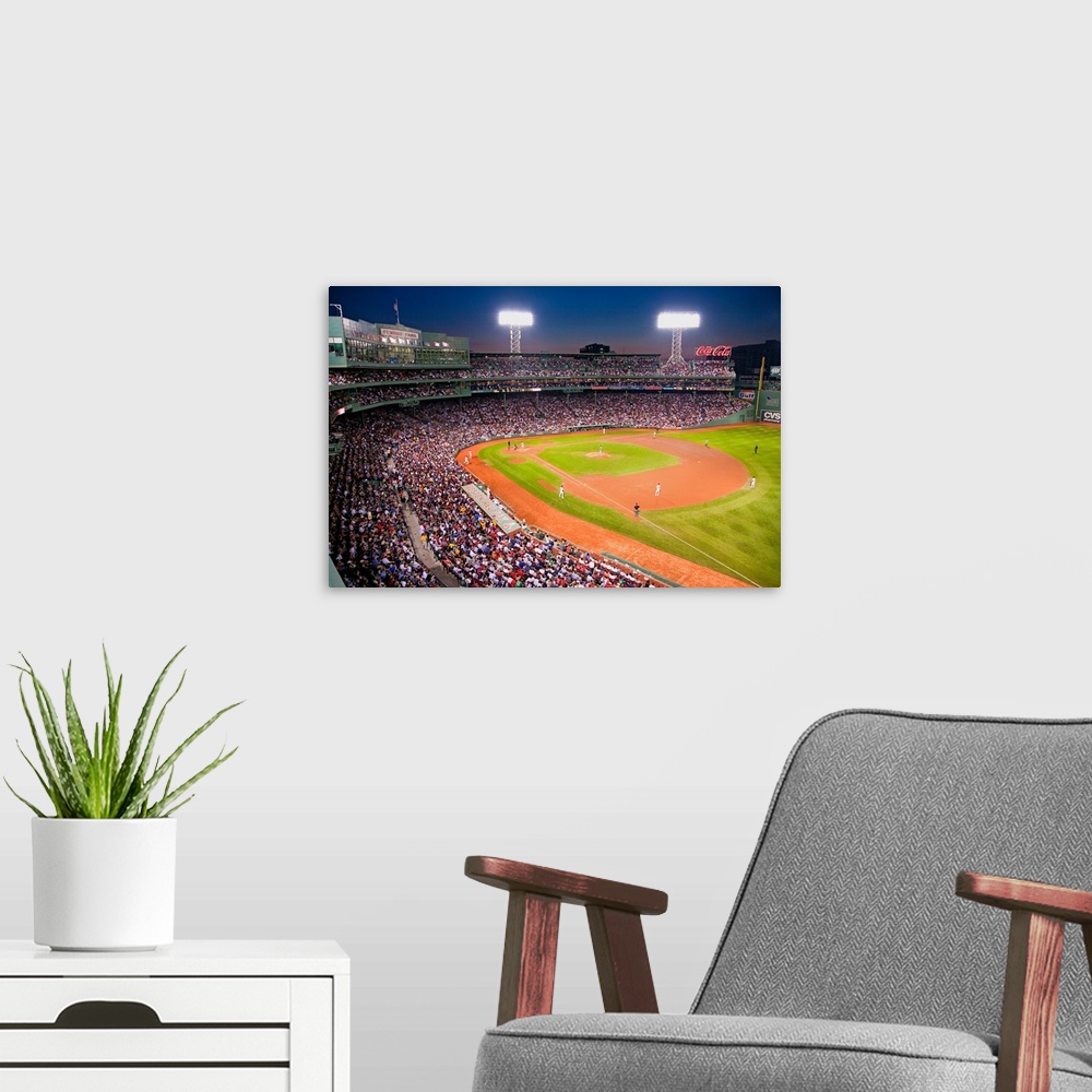 A modern room featuring Night baseball game at historic Fenway Park, Boston Red Sox, Boston, Ma., USA, May 20, 2010, Red ...