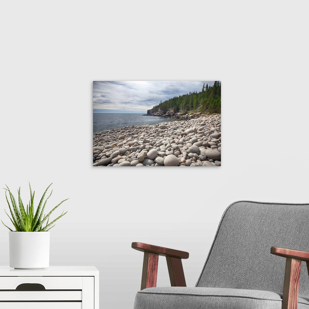 A modern room featuring Pebbles on the beach, Cobblestone Beach, Acadia National Park, Maine