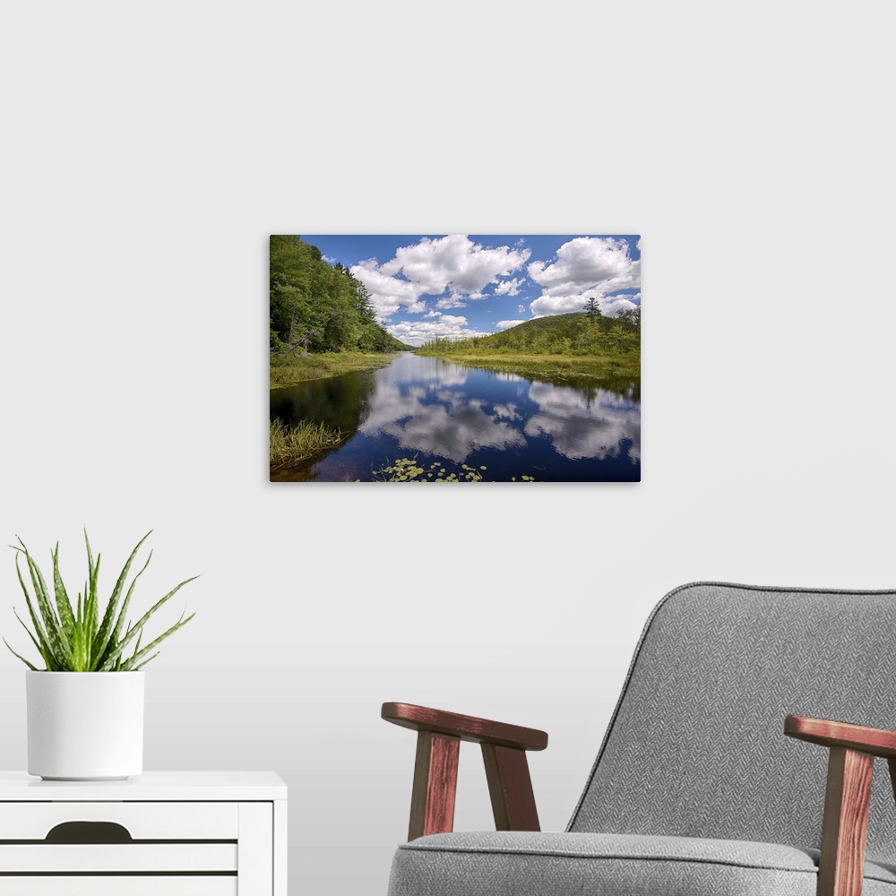 A modern room featuring Reflection of clouds in Oxbow Lake Outlet, Adirondack Park, New York State