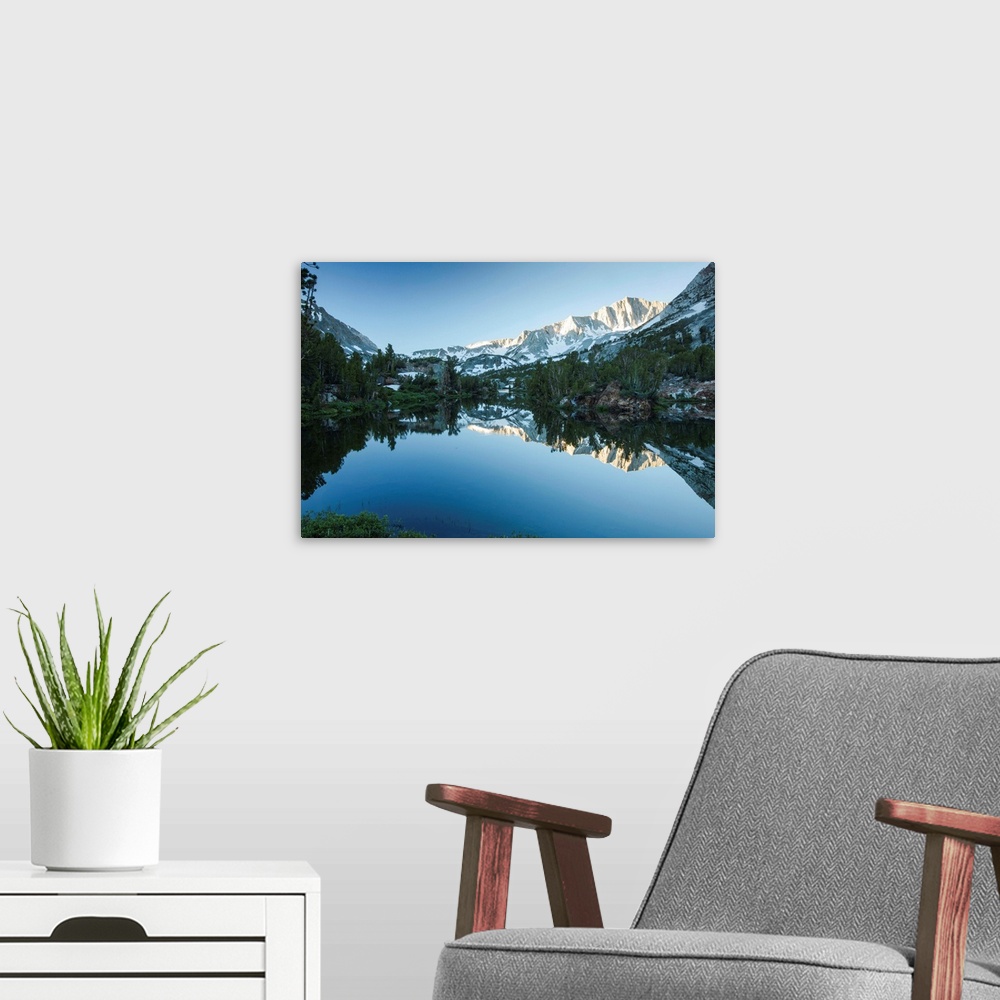 A modern room featuring Reflection of mountain in a river, Eastern Sierra, Sierra Nevada, California, USA