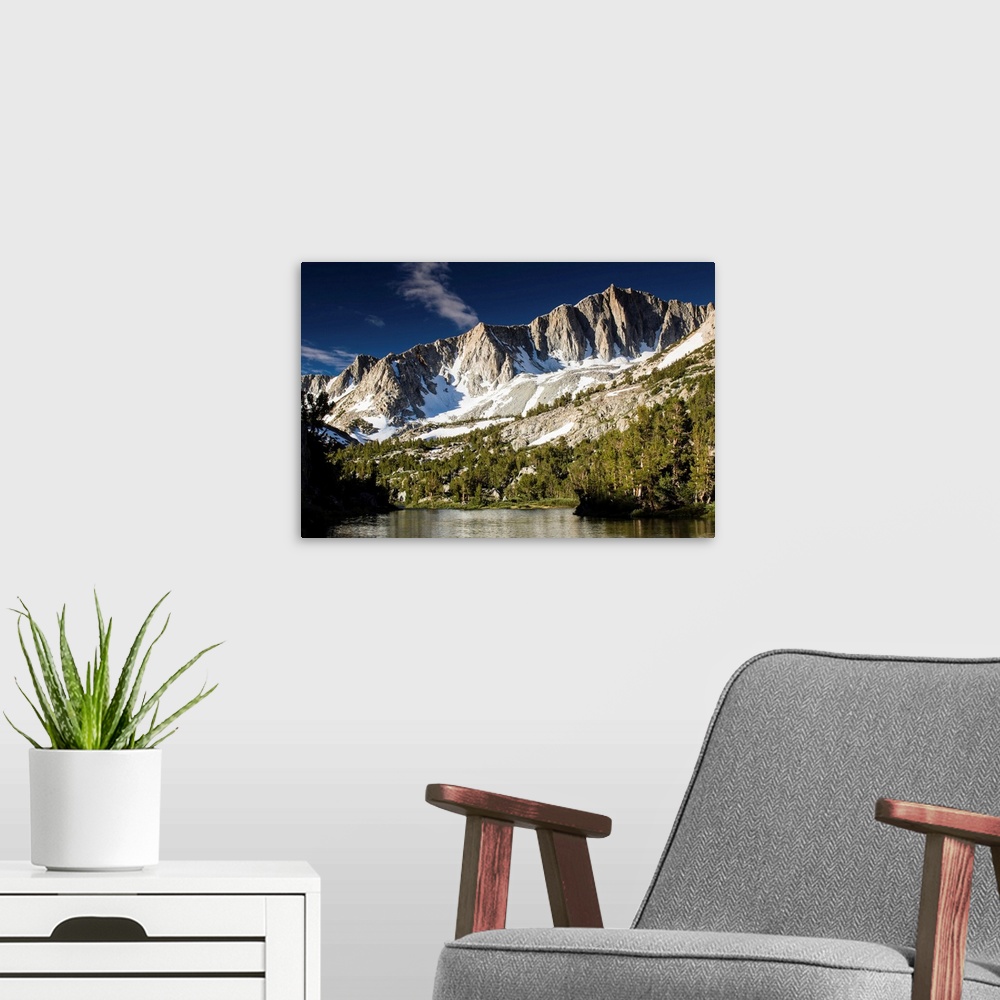 A modern room featuring Reflection of mountain in a river, Eastern Sierra, Sierra Nevada, California, USA