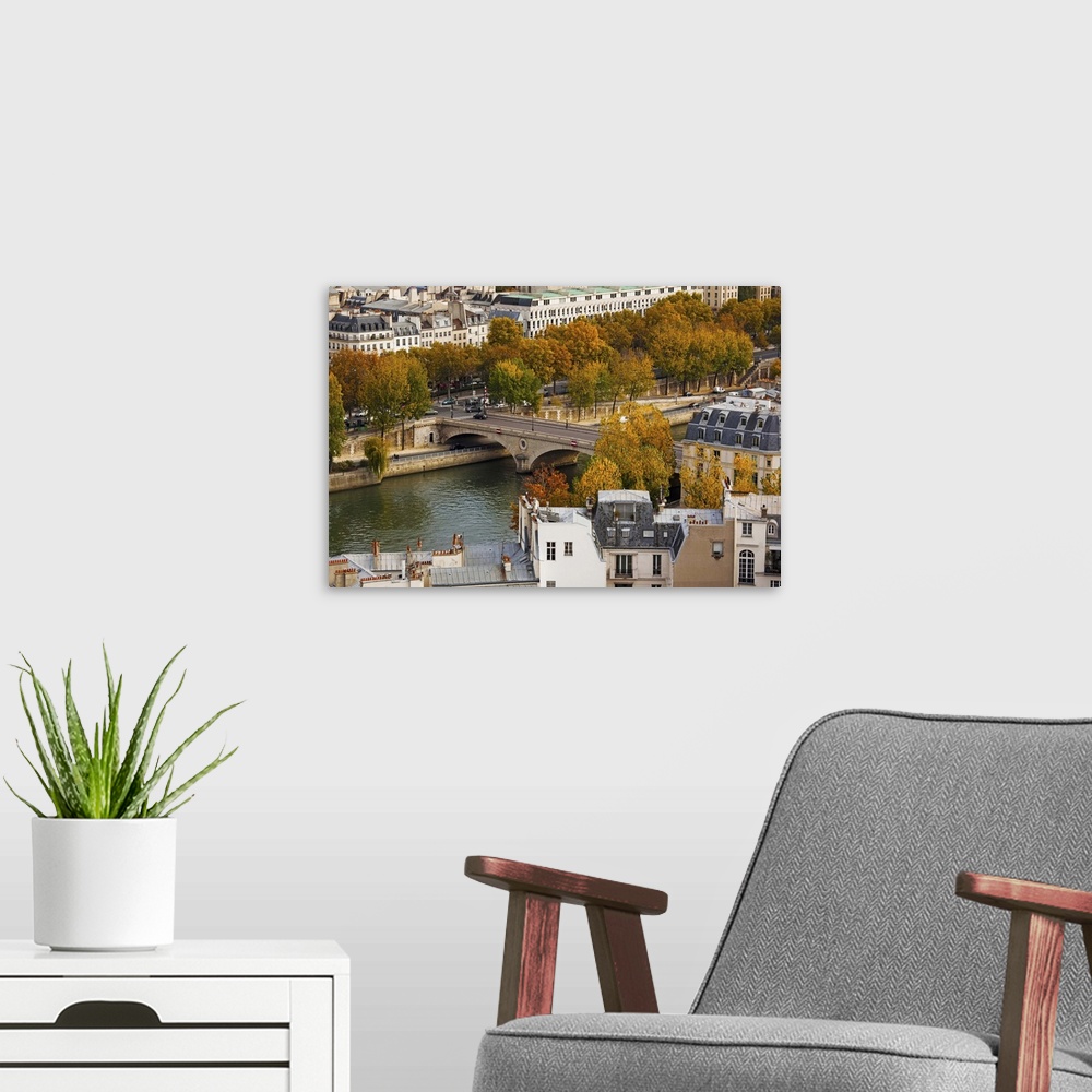 A modern room featuring Seine River and city, Paris, Ile-de-France, France