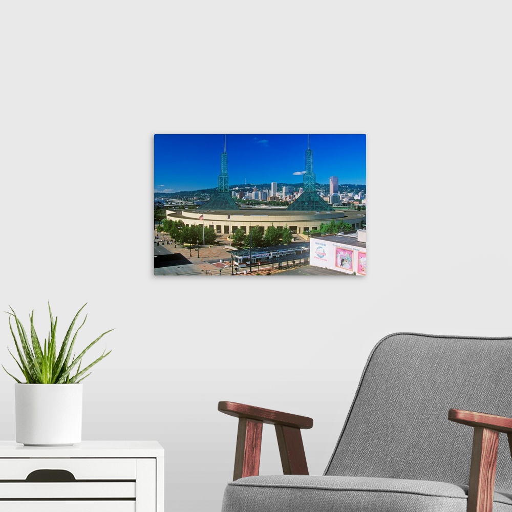 A modern room featuring Stadium in skyline of Portland, OR