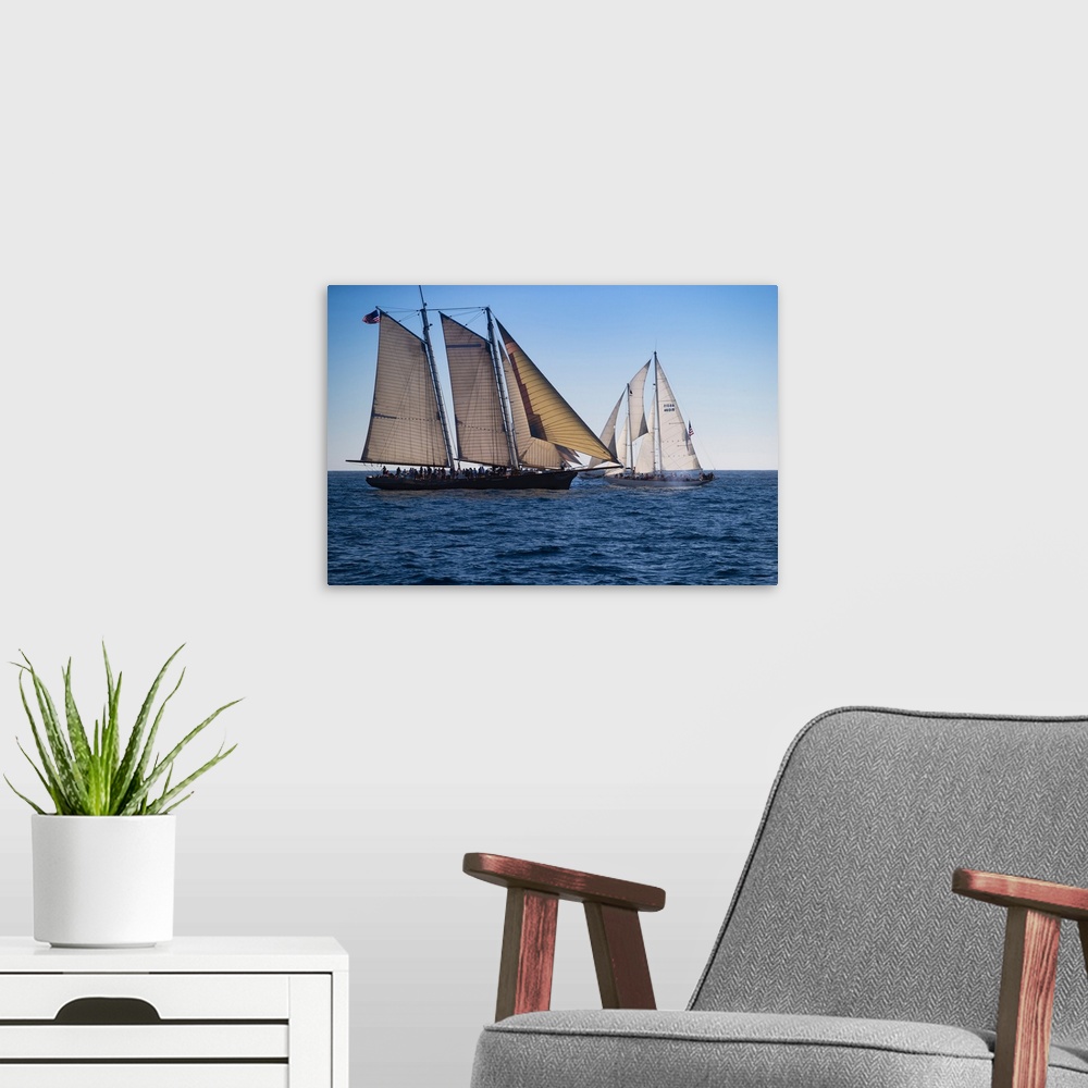 A modern room featuring Tall ship and sailboat in the Pacific Ocean, Dana Point Harbor, Dana Point, Orange County, Califo...
