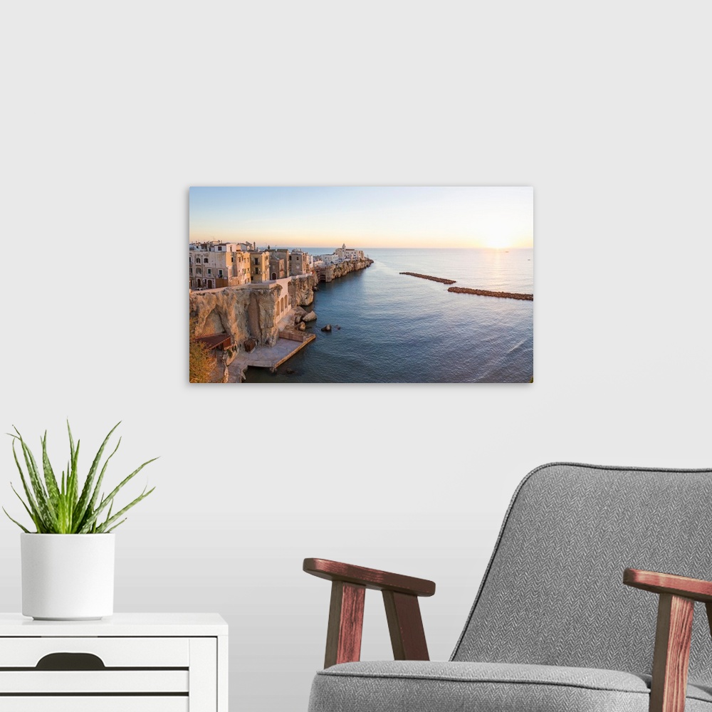 A modern room featuring Town at the waterfront, Vieste, Gargano, Foggia Province, Puglia, Italy
