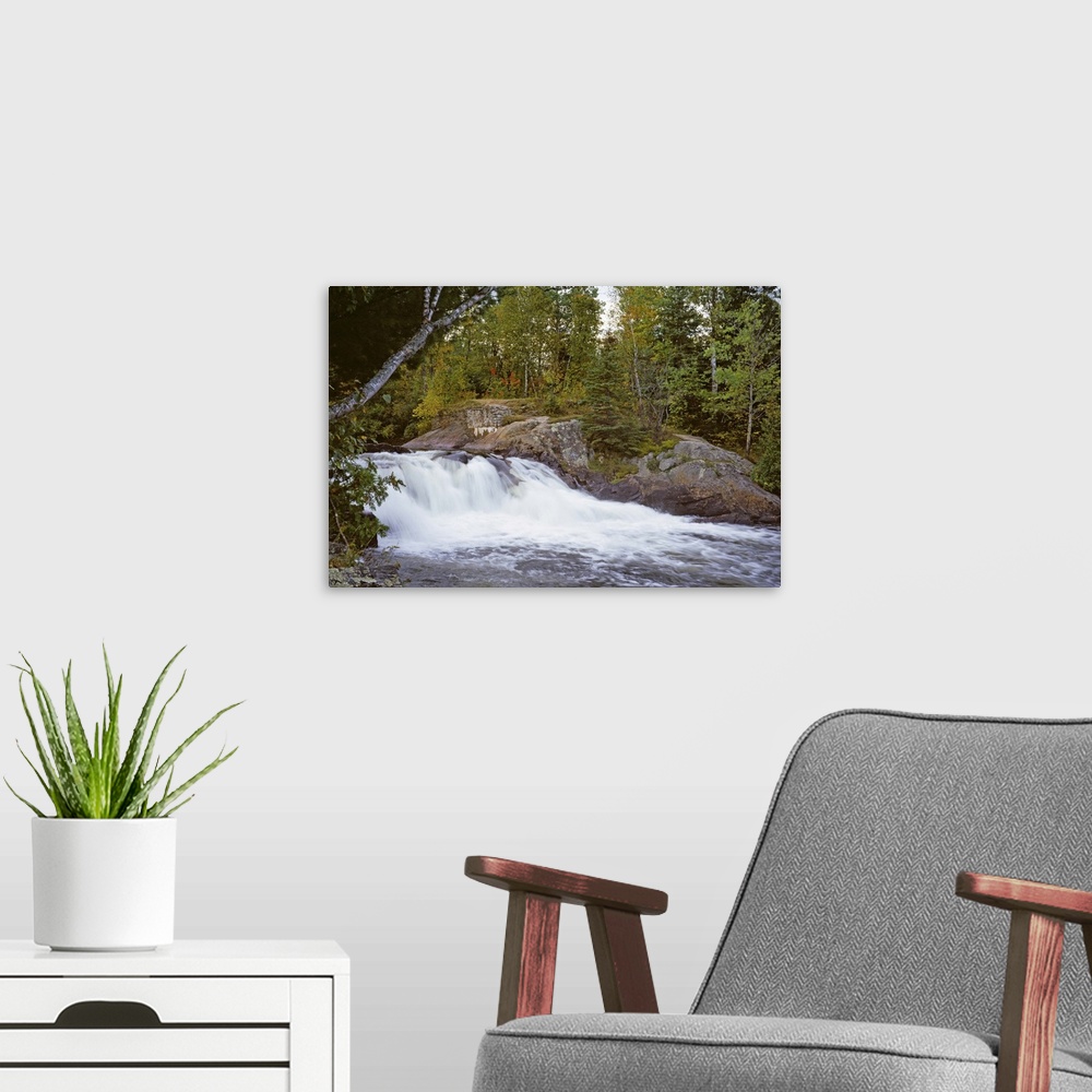 A modern room featuring Waterfall in a forest, Oxtongue River, Algonquin Provincial Park, Ontario, Canada