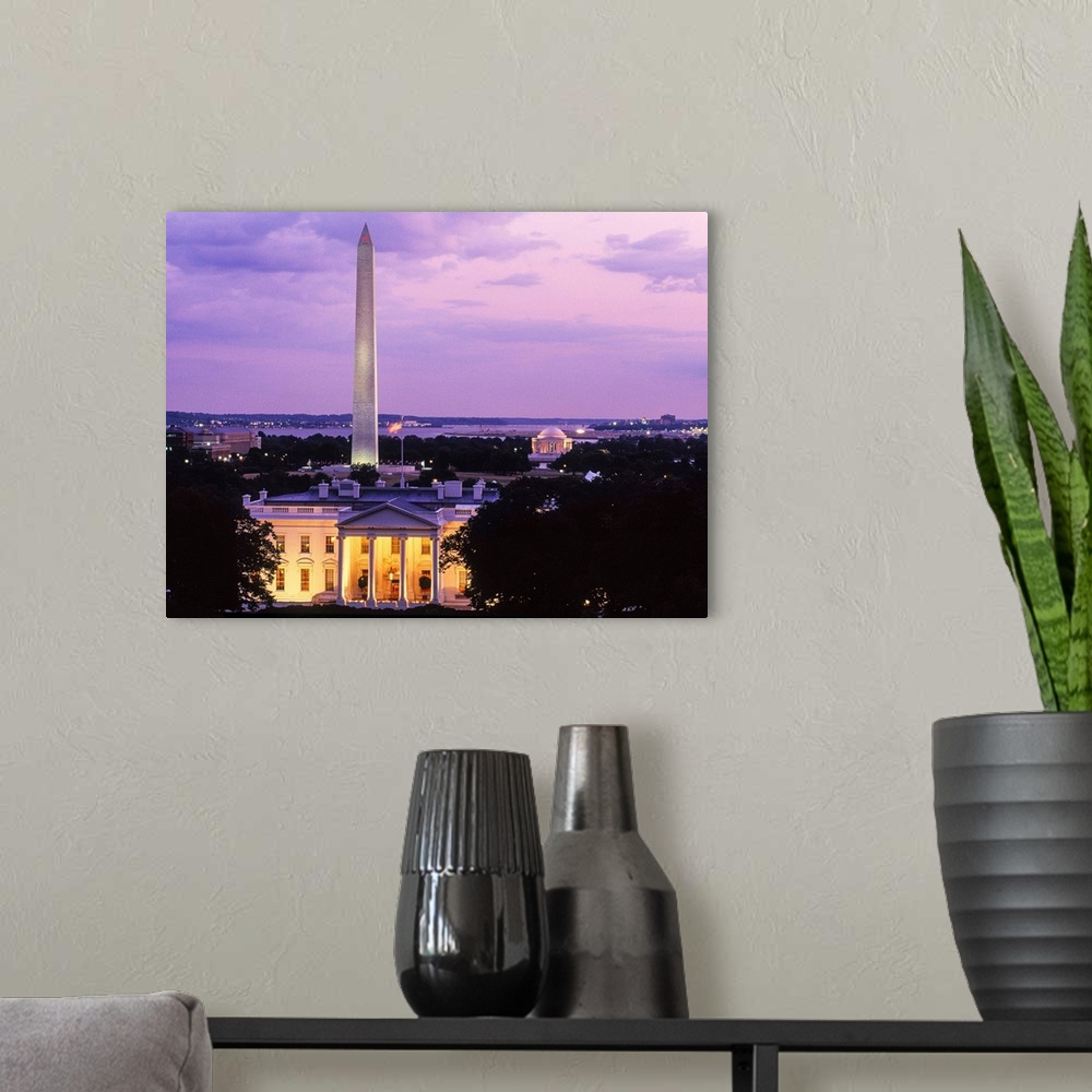 A modern room featuring White House at dusk, Washington Monument, Washington DC, USA