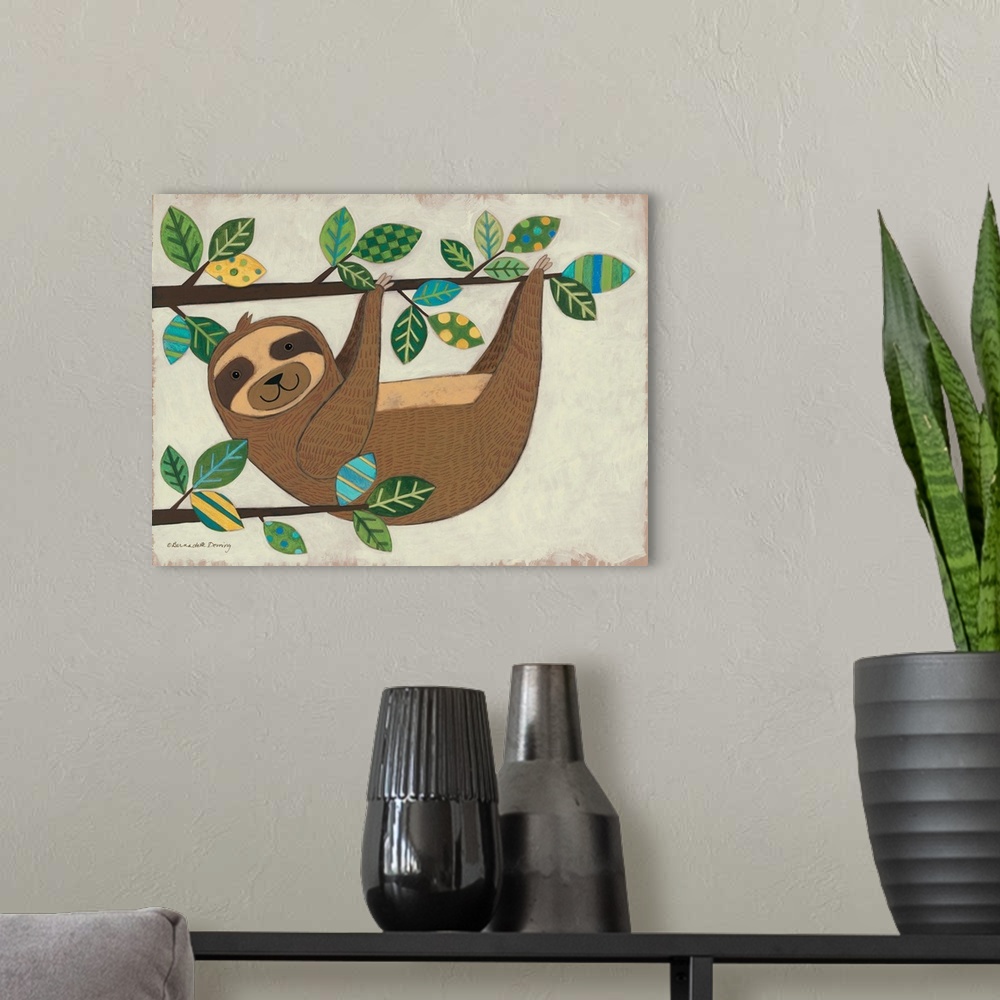 A modern room featuring Hanging Sloth