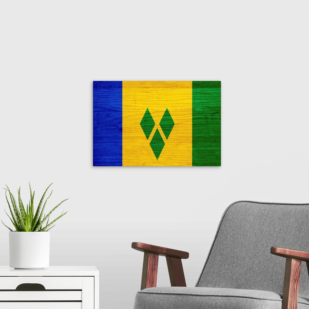 A modern room featuring Wood St. Vincent And The Grenadines Flag, Flags Of The World Series