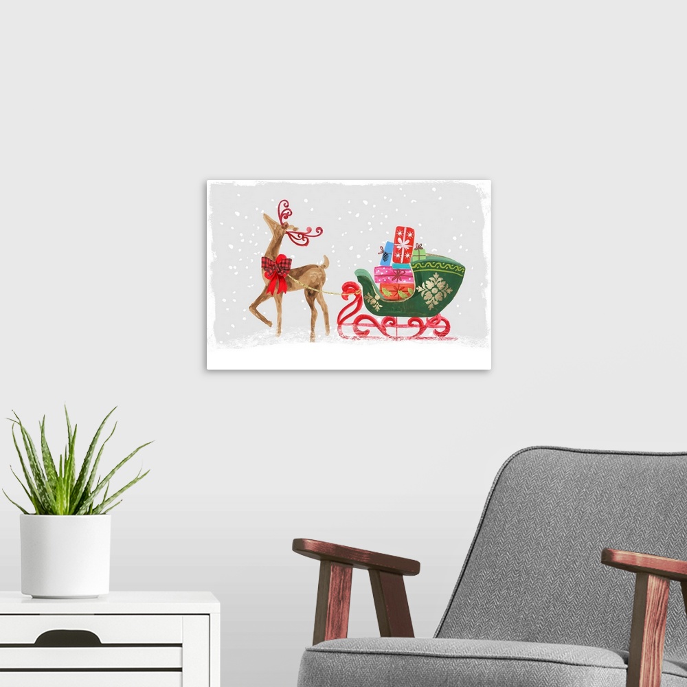 A modern room featuring Proud Reindeer with Gifts