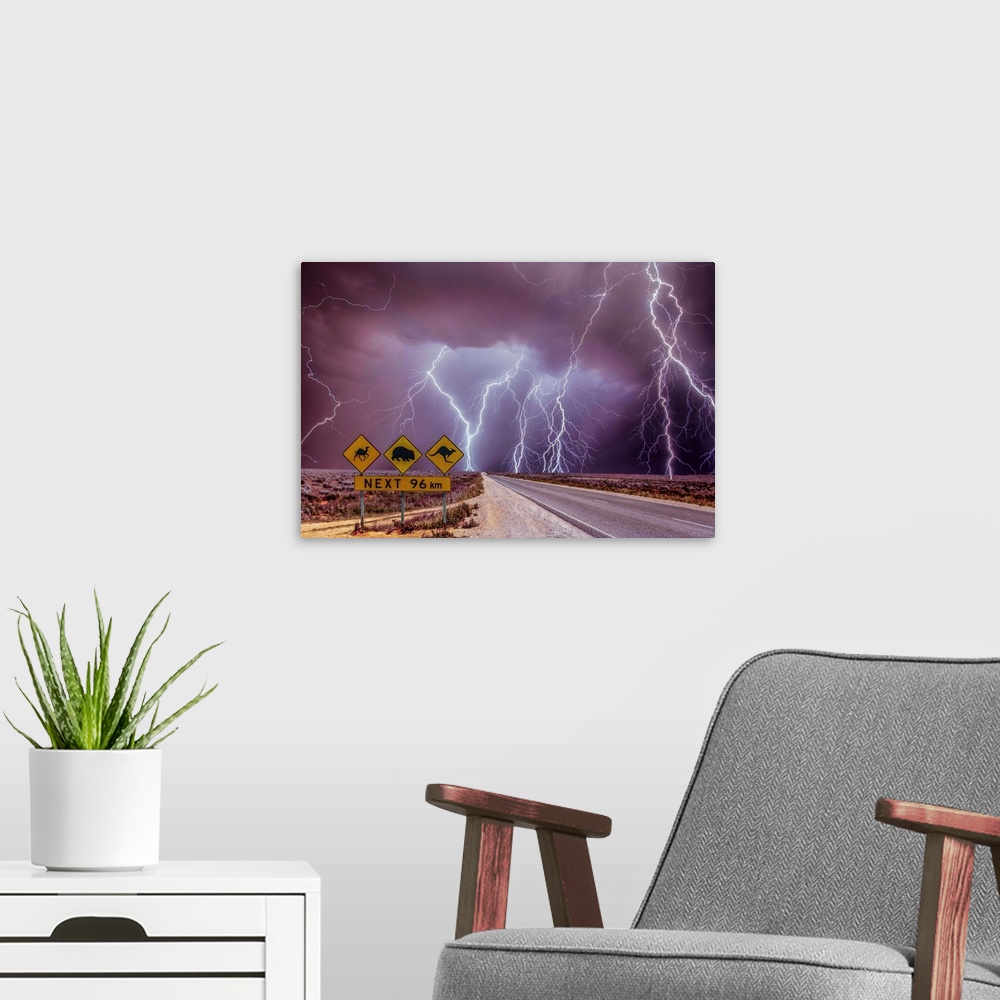 A modern room featuring Storms coming in on the arbor, Eyre Highway, South Australia.
