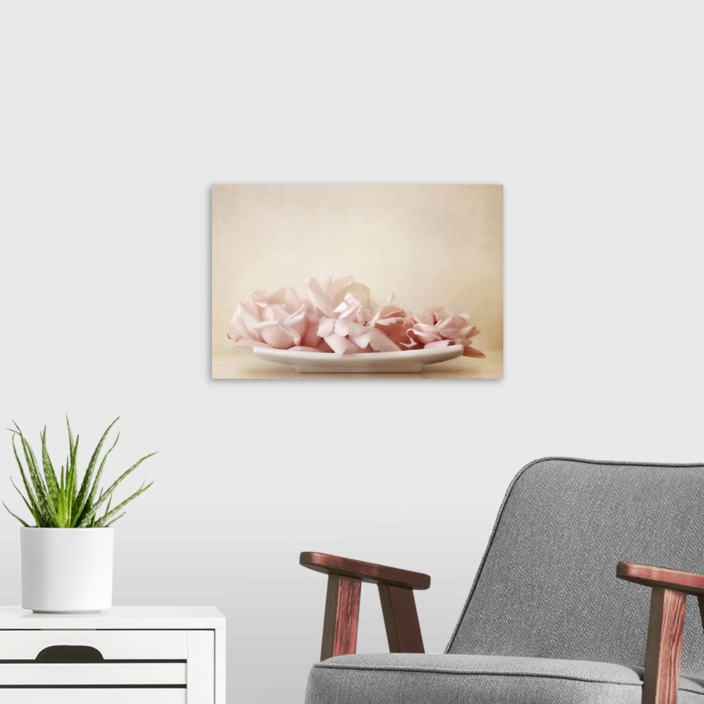 A modern room featuring Still life with roses