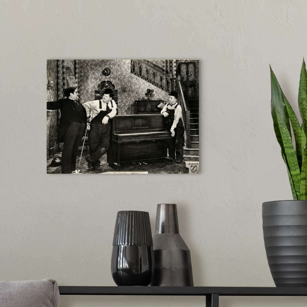 A modern room featuring Laurel and Hardy B&W Music Box 2