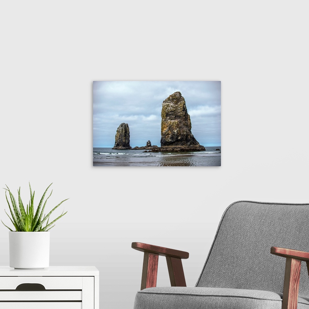 A modern room featuring View of sea stacks called, "The Needles" at Cannon Beach in Portland, Oregon.